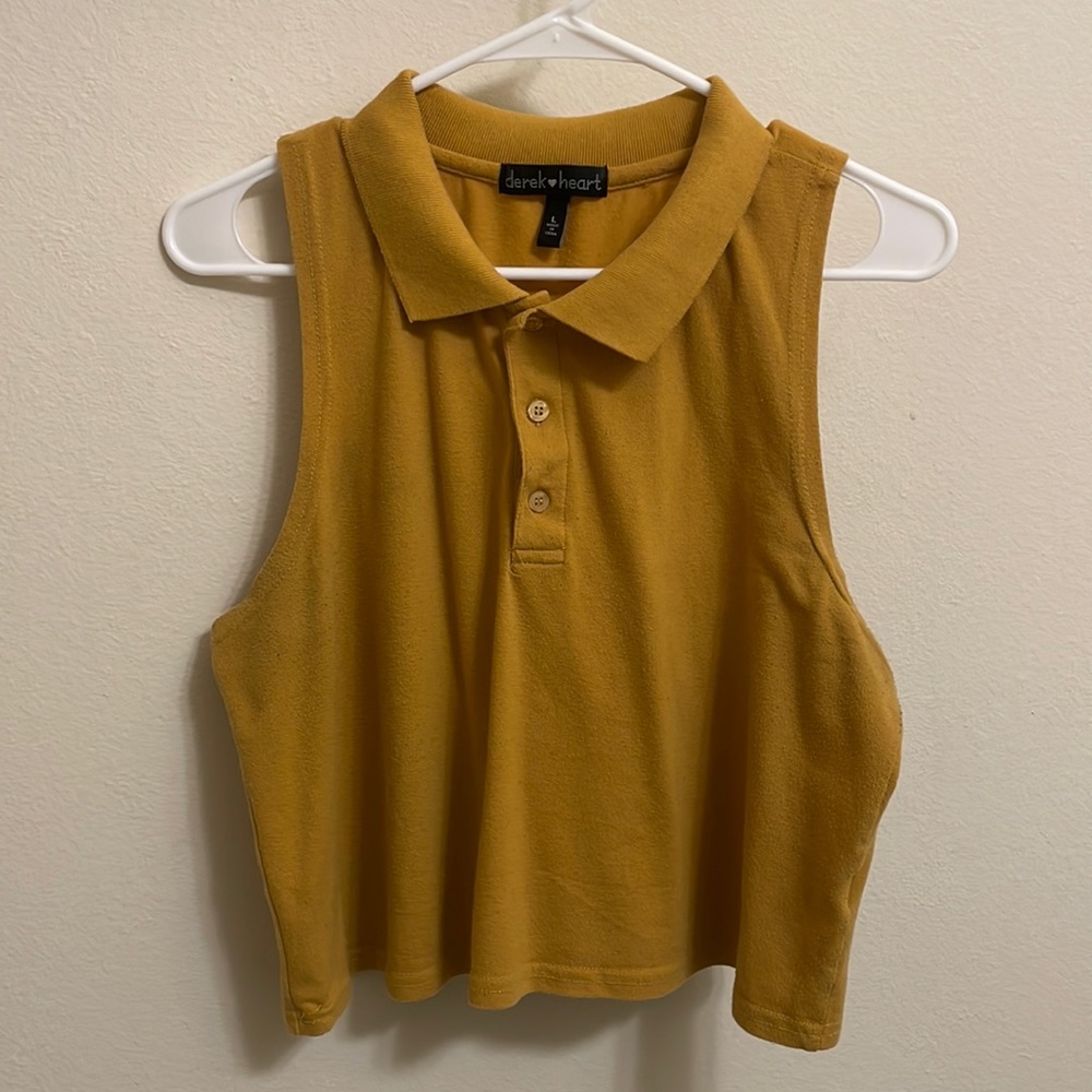 Large Mustard Yellow Derek Heart Collared Crop Top